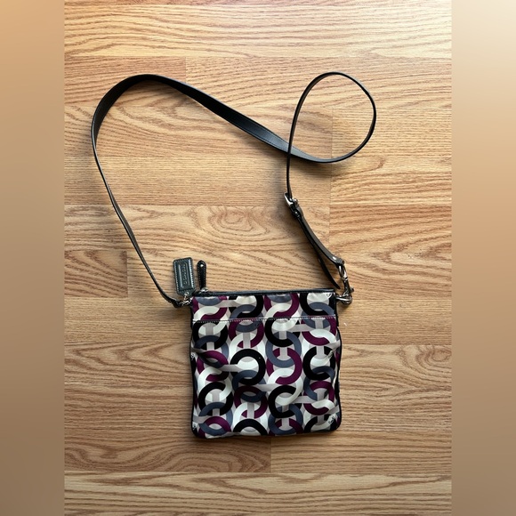 Coach Signature Madison Sateen Crossbody Bag, Grey/White/Black/Purple Color - Picture 3 of 9